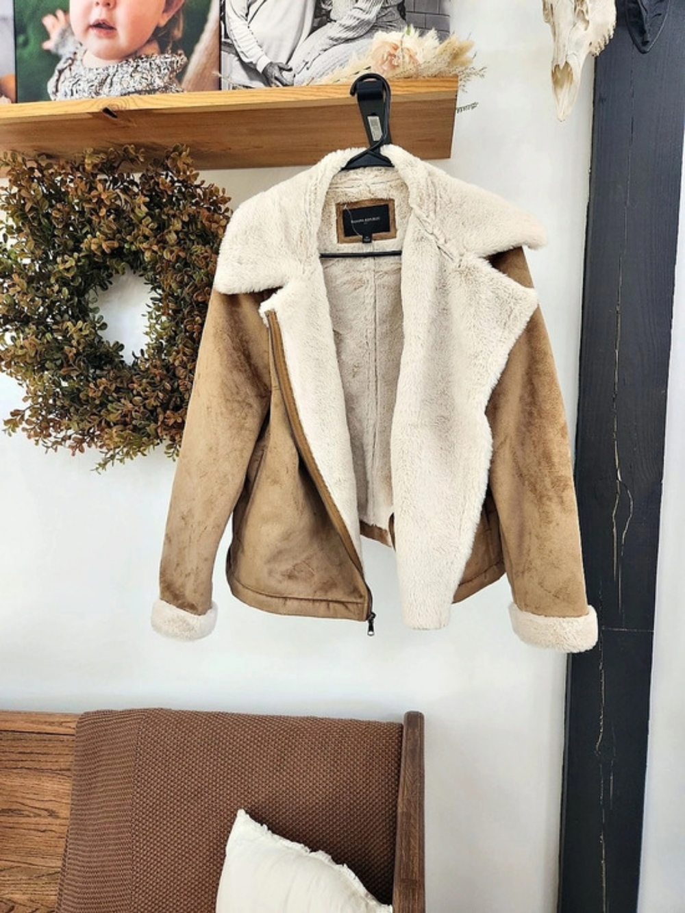 Banana Republic Faux Shearling Jacket in Brown & Cream Like New